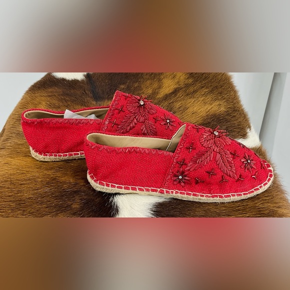 Antik Batik for Johnny Was Tori Espadrille in Red Jute Embroidered Sequins SZ 6 - Picture 5 of 6